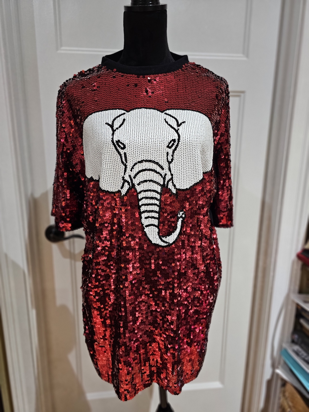 Red Sequin Mini Dress with White Sequin Elephant Motif, NWT